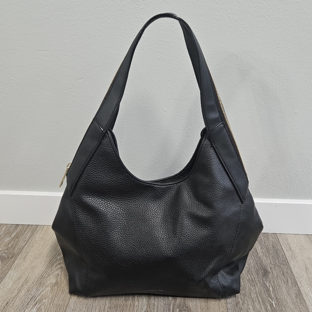Olivia & Joy Faux Leather Multi Zipper Large Shoulder Bag Tote Black Women's - Picture 6 of 14